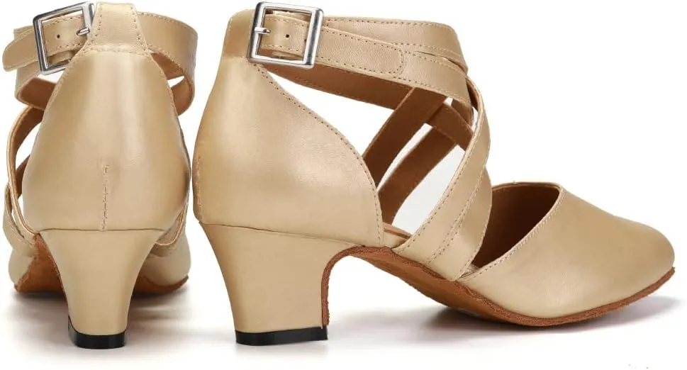 DKZSYIM Women's Latin Ballroom Dance Shoes Close Toe Character Modern Tango Salsa Performance Dancing Shoes,Model 7161
