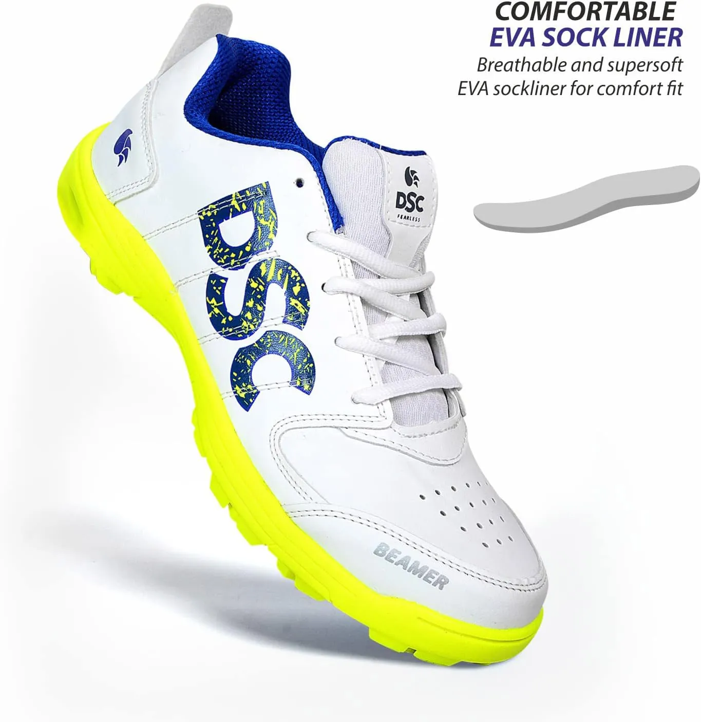 DSC Men's Beamer Cricket ShoesDSC Beamer Cricket Shoes Size 8 UK (Fluro Yellow-White), Beamer-Fluro Yellow-White-8