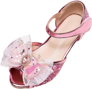 Flat Sandals Summer Shoes for Kids Big Kids Bowknot Princess Shoes For Little Girls Performance Sequined Dress High Heels Children's Fish Mouth Hollow Sandals