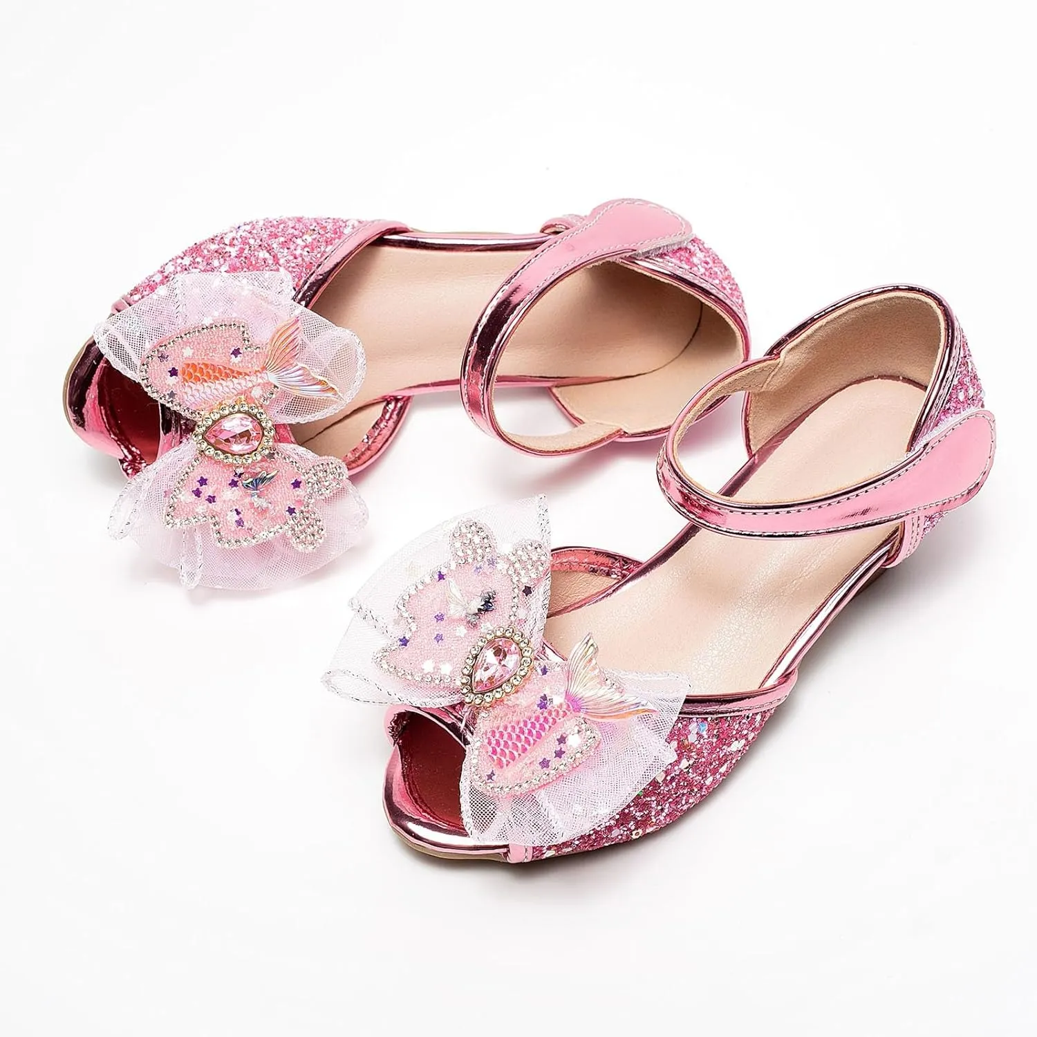 Flat Sandals Summer Shoes for Kids Big Kids Bowknot Princess Shoes For Little Girls Performance Sequined Dress High Heels Children's Fish Mouth Hollow Sandals