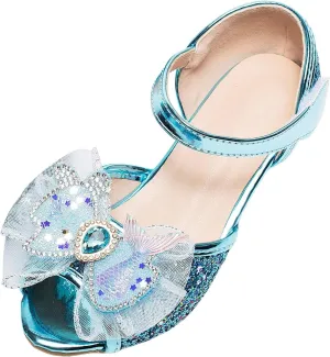 Flat Sandals Summer Shoes for Kids Big Kids Bowknot Princess Shoes For Little Girls Performance Sequined Dress High Heels Children's Fish Mouth Hollow Sandals