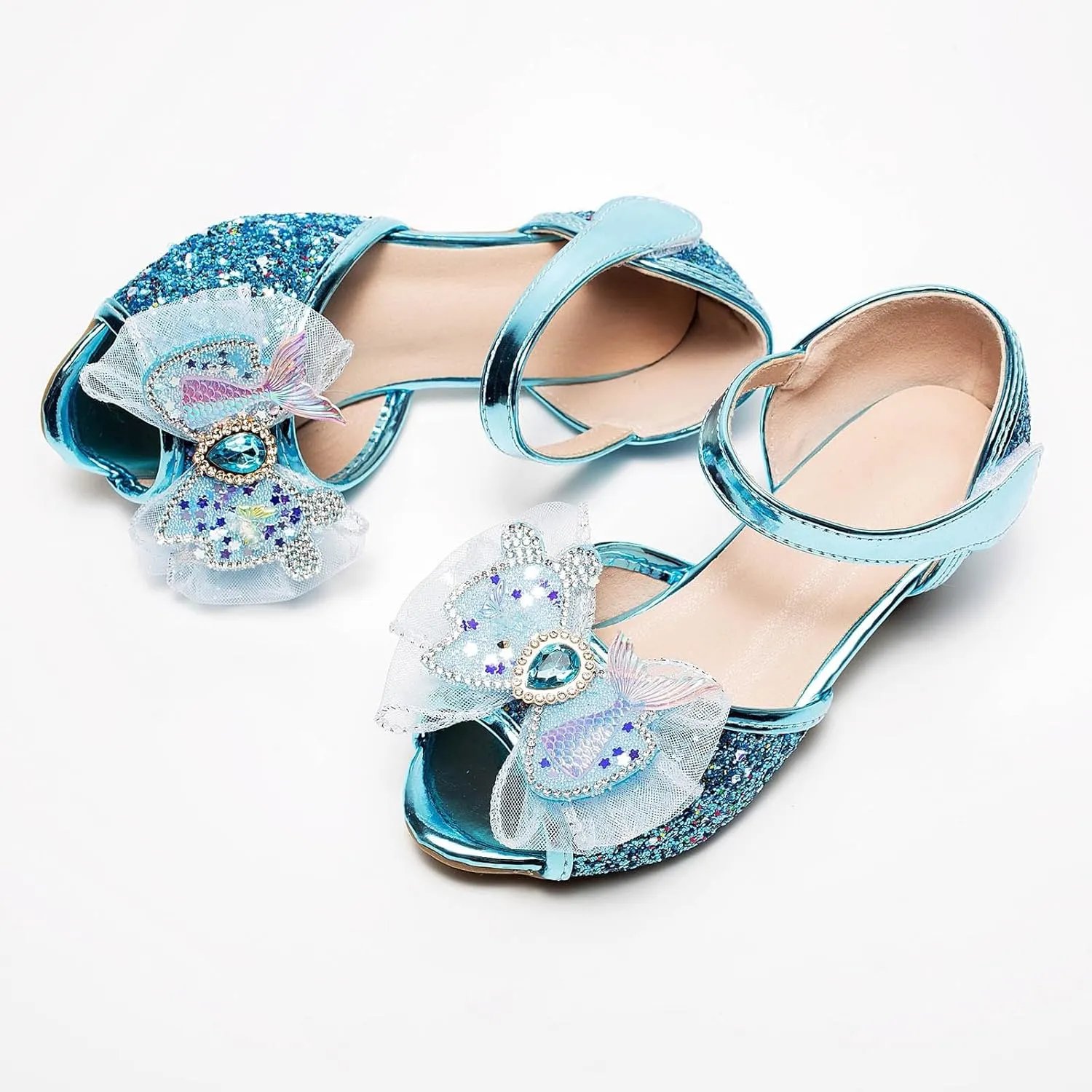 Flat Sandals Summer Shoes for Kids Big Kids Bowknot Princess Shoes For Little Girls Performance Sequined Dress High Heels Children's Fish Mouth Hollow Sandals