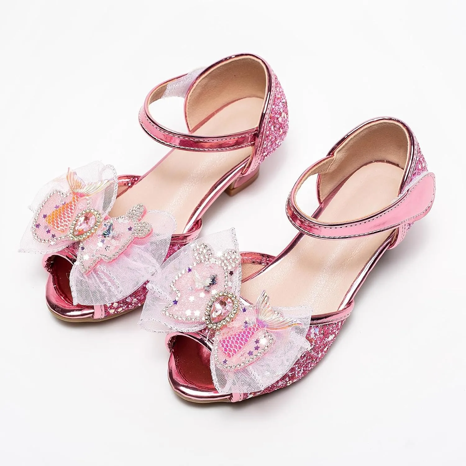 Flat Sandals Summer Shoes for Kids Big Kids Bowknot Princess Shoes For Little Girls Performance Sequined Dress High Heels Children's Fish Mouth Hollow Sandals