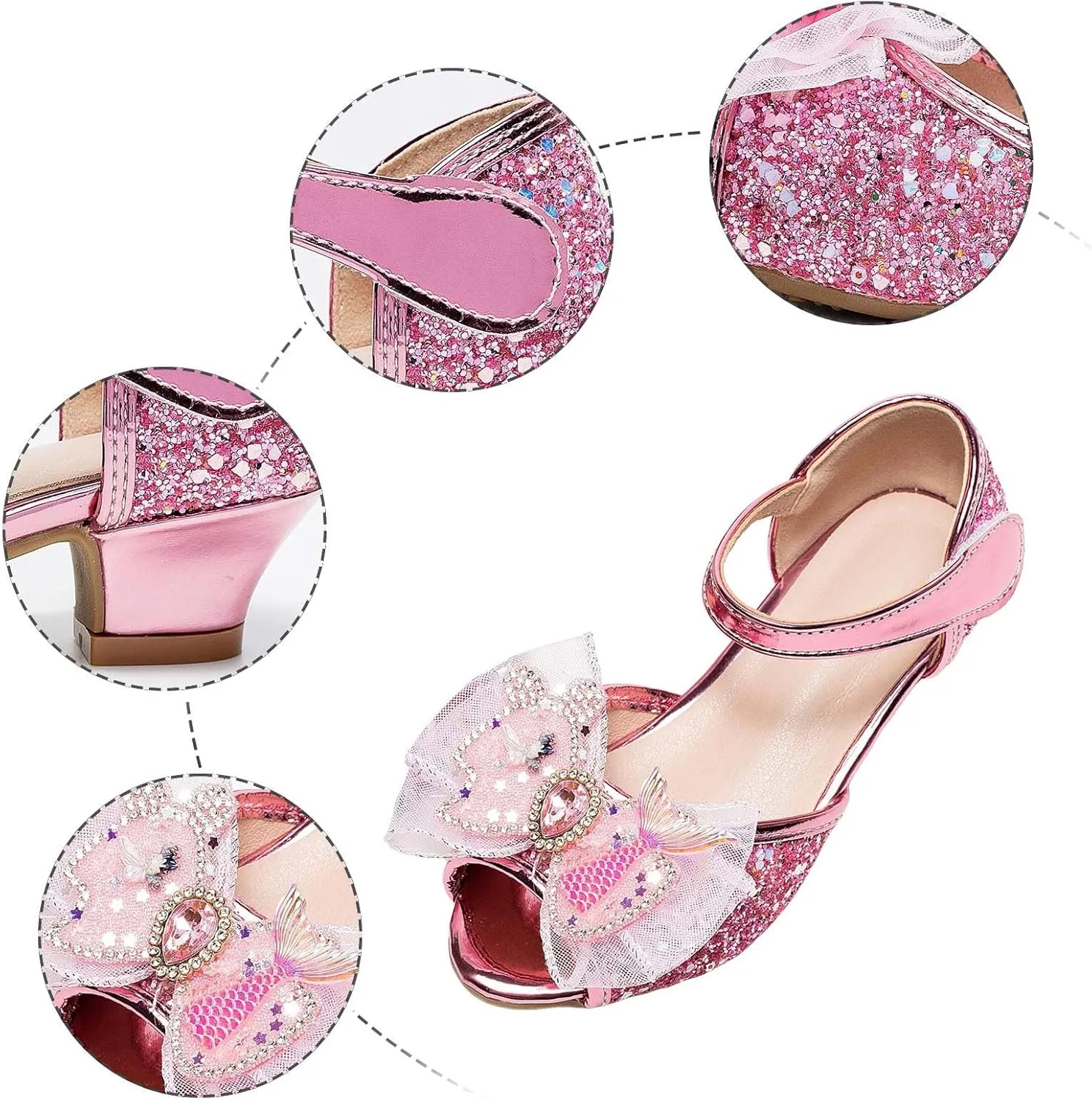 Flat Sandals Summer Shoes for Kids Big Kids Bowknot Princess Shoes For Little Girls Performance Sequined Dress High Heels Children's Fish Mouth Hollow Sandals