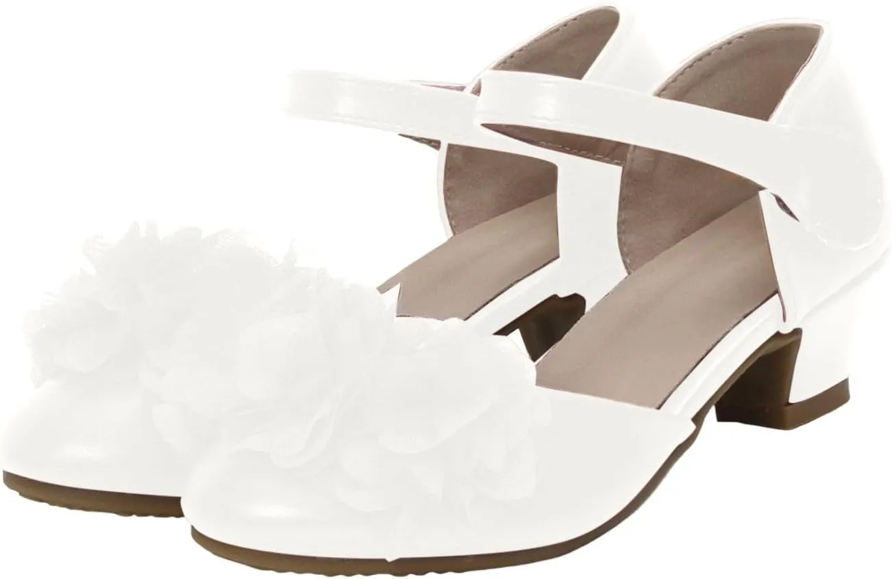 Girls Flower Sandal Girls High Heels Little Hollow Round Toe Thick Heels Silk Flower Princess Shoes Children's Dance Performance Shoes