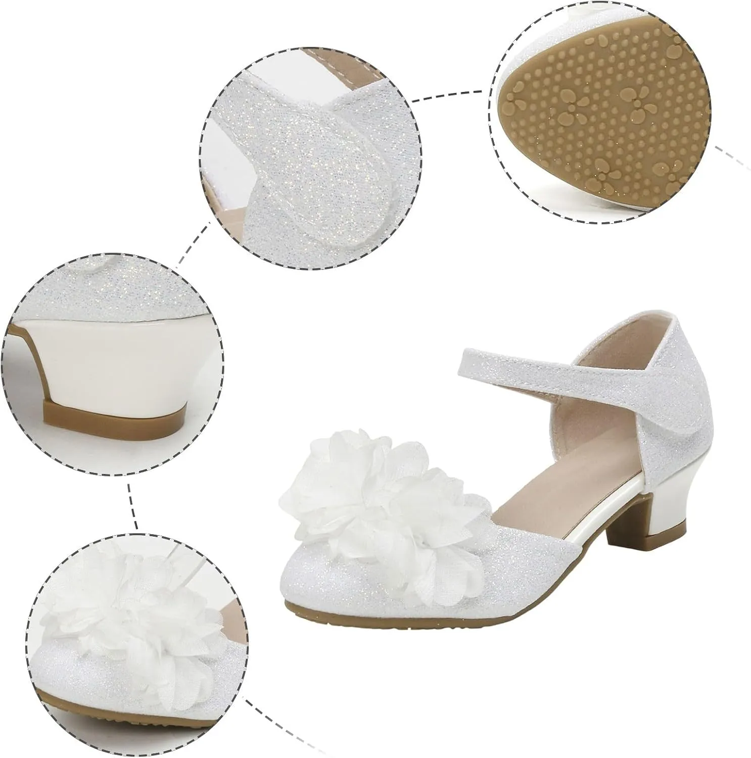 Girls Flower Sandal Girls High Heels Little Hollow Round Toe Thick Heels Silk Flower Princess Shoes Children's Dance Performance Shoes