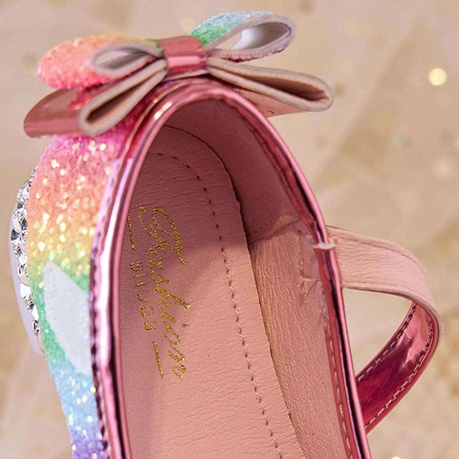 Girls Rainbow Soft Sole Shoes Performance Party Shoes Crystal Thick Heel Casual Sandals Kids Dress Kid Sandals Girl