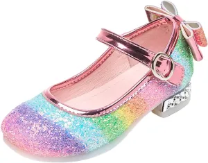 Girls Rainbow Soft Sole Shoes Performance Party Shoes Crystal Thick Heel Casual Sandals Kids Dress Kid Sandals Girl