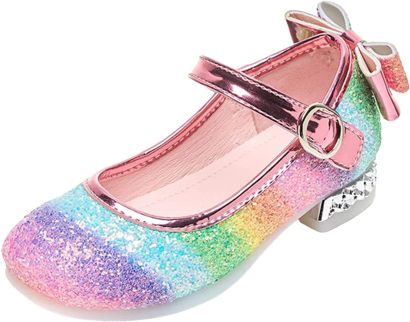 Girls Rainbow Soft Sole Shoes Performance Party Shoes Crystal Thick Heel Casual Sandals Kids Dress Kid Sandals Girl