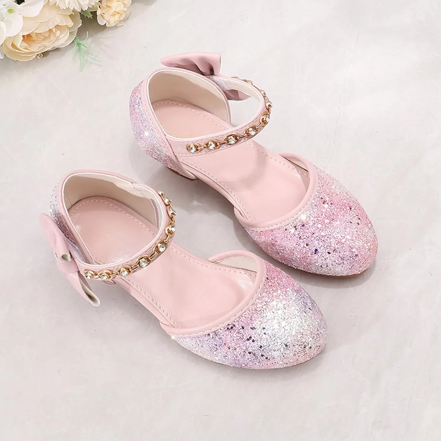Girls Sandals High Heels Rhinestone Bow Model Show Crystal Shoes Girls White Sandals Little Girl Sandles