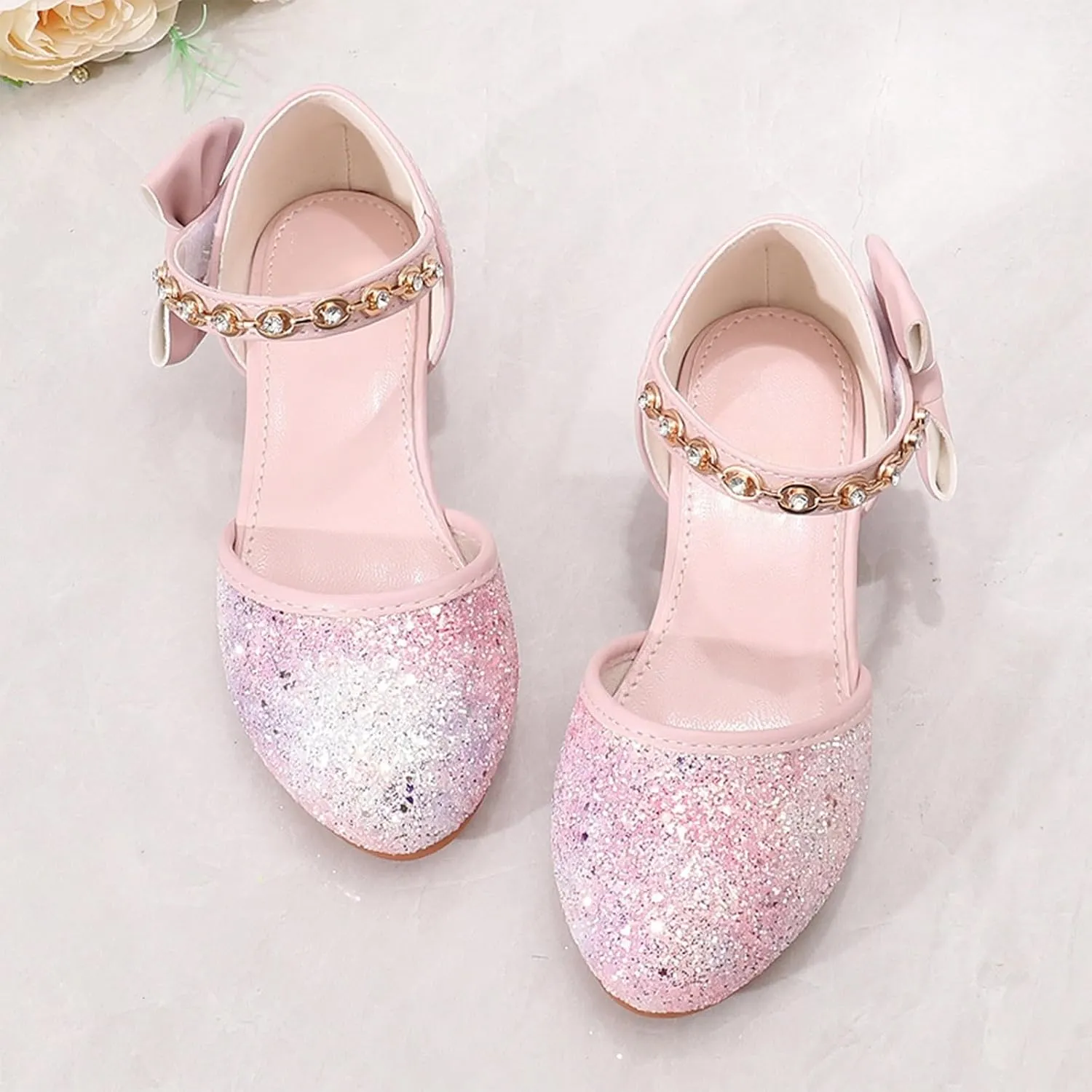 Girls Sandals High Heels Rhinestone Bow Model Show Crystal Shoes Girls White Sandals Little Girl Sandles
