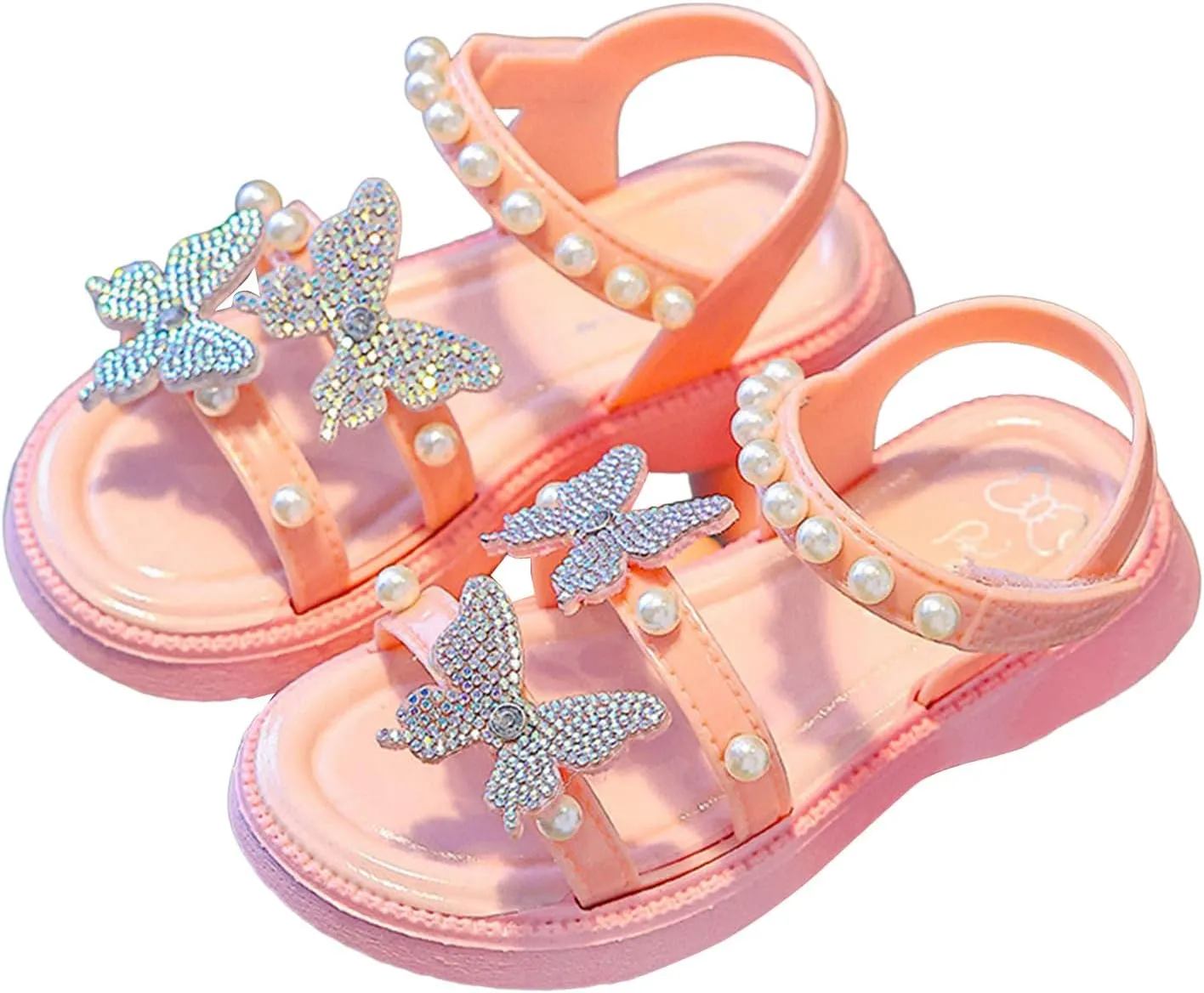 Girls Sandals Low Heel Girls Shoes Sandals Bow Casual Middle And Large Children's Shoes Soft Sole Children's Open Toe Pearl