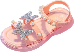 Girls Sandals Low Heel Girls Shoes Sandals Bow Casual Middle And Large Children's Shoes Soft Sole Children's Open Toe Pearl
