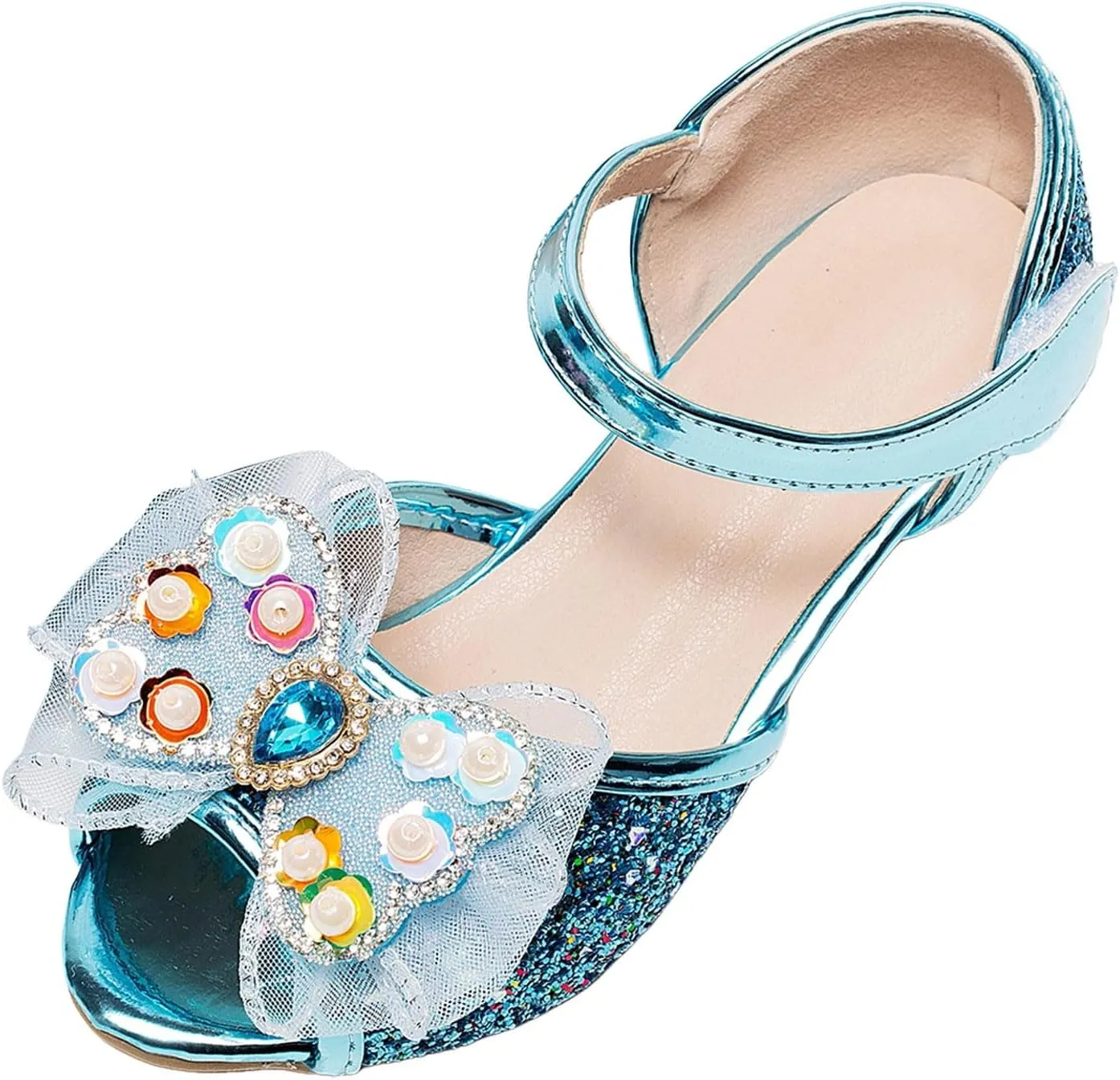 Girls Sandals Open Toe Bowknot Princess Shoes For Little Girls Performance Sequined Dress High Heels Children's Fish Mouth Hollow Sandals