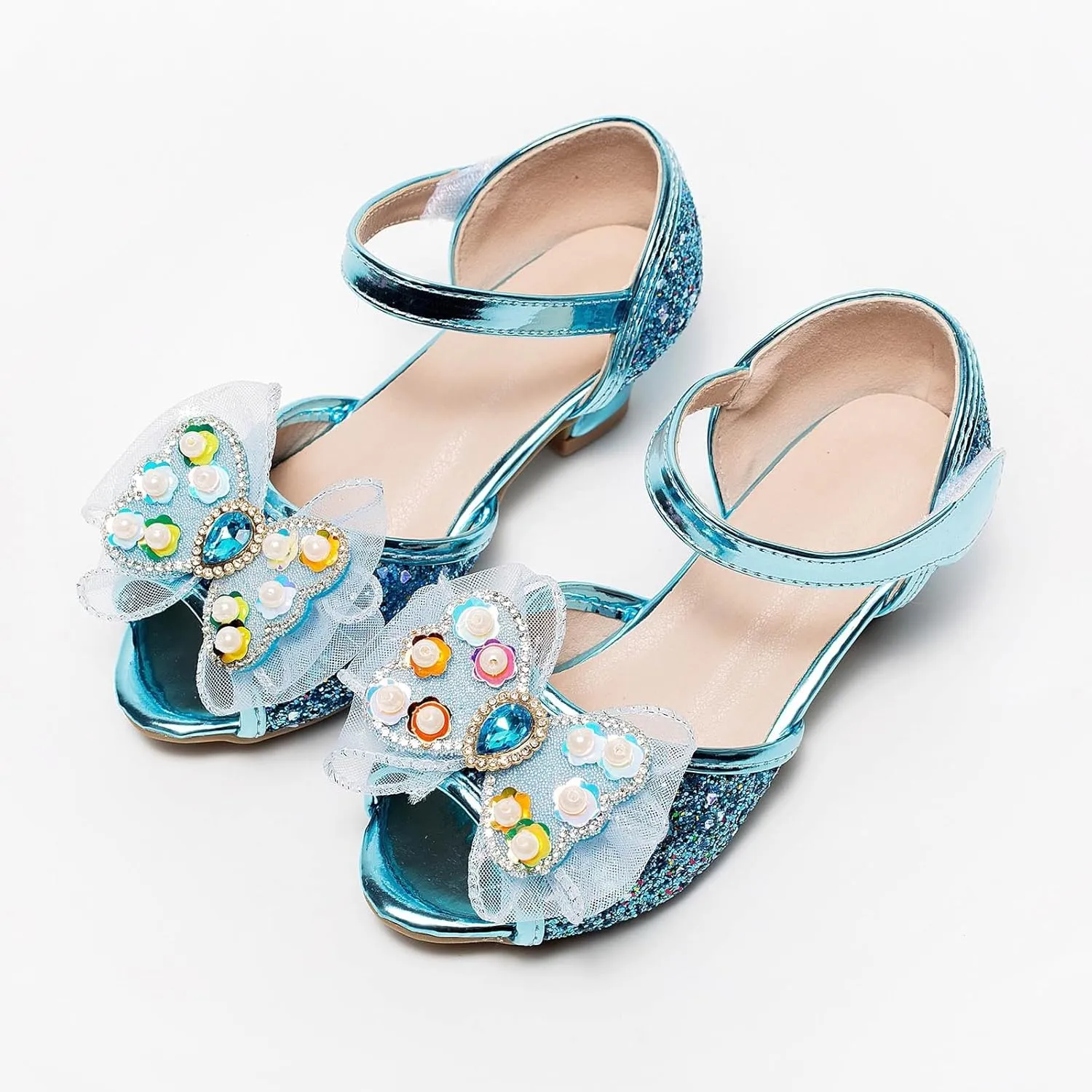 Girls Sandals Open Toe Bowknot Princess Shoes For Little Girls Performance Sequined Dress High Heels Children's Fish Mouth Hollow Sandals