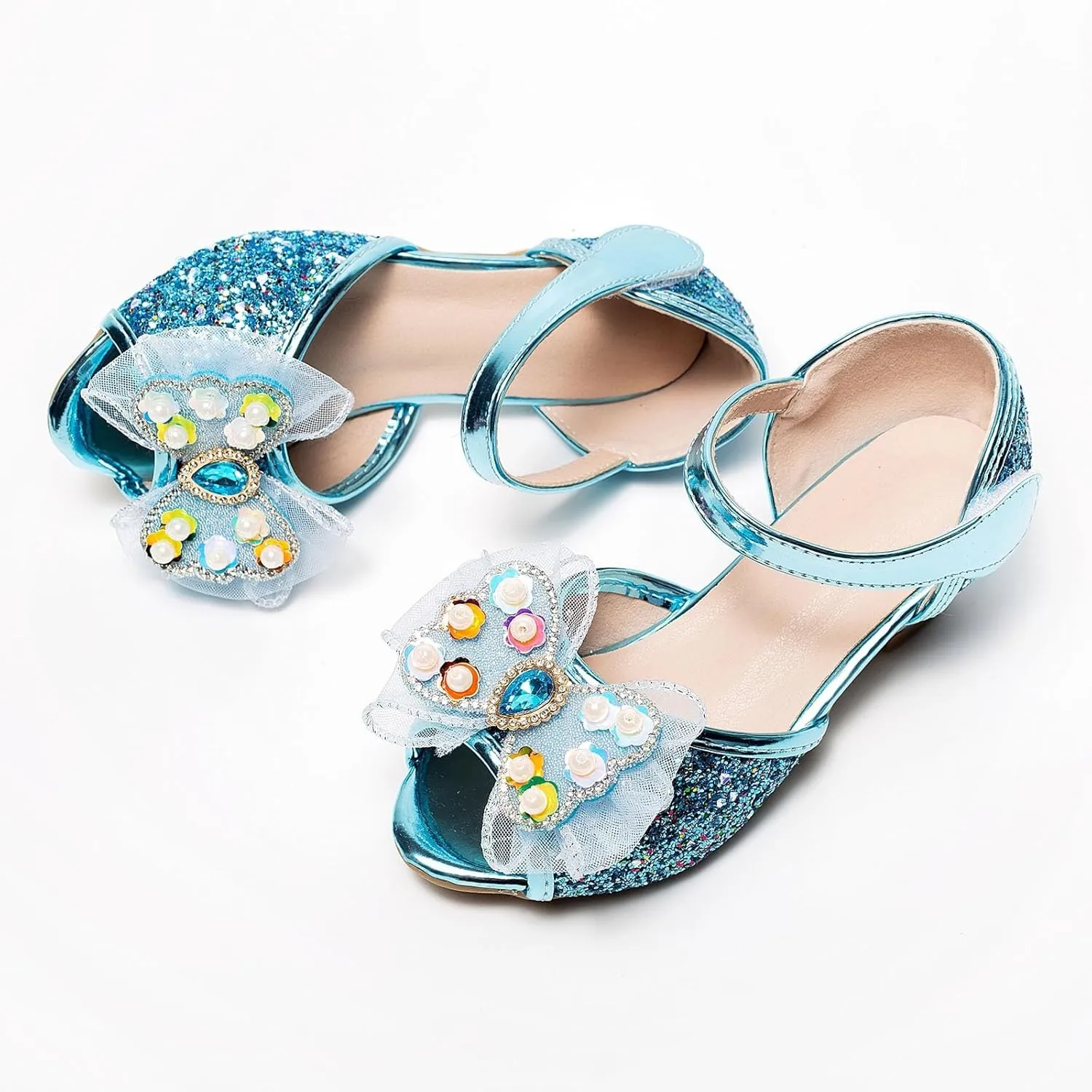 Girls Sandals Open Toe Bowknot Princess Shoes For Little Girls Performance Sequined Dress High Heels Children's Fish Mouth Hollow Sandals