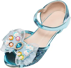 Girls Sandals Open Toe Bowknot Princess Shoes For Little Girls Performance Sequined Dress High Heels Children's Fish Mouth Hollow Sandals