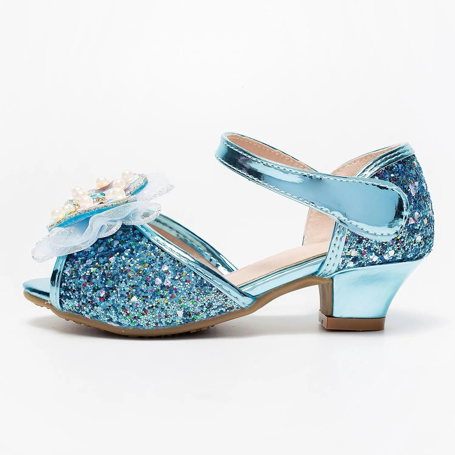 Girls Sandals Open Toe Bowknot Princess Shoes For Little Girls Performance Sequined Dress High Heels Children's Fish Mouth Hollow Sandals