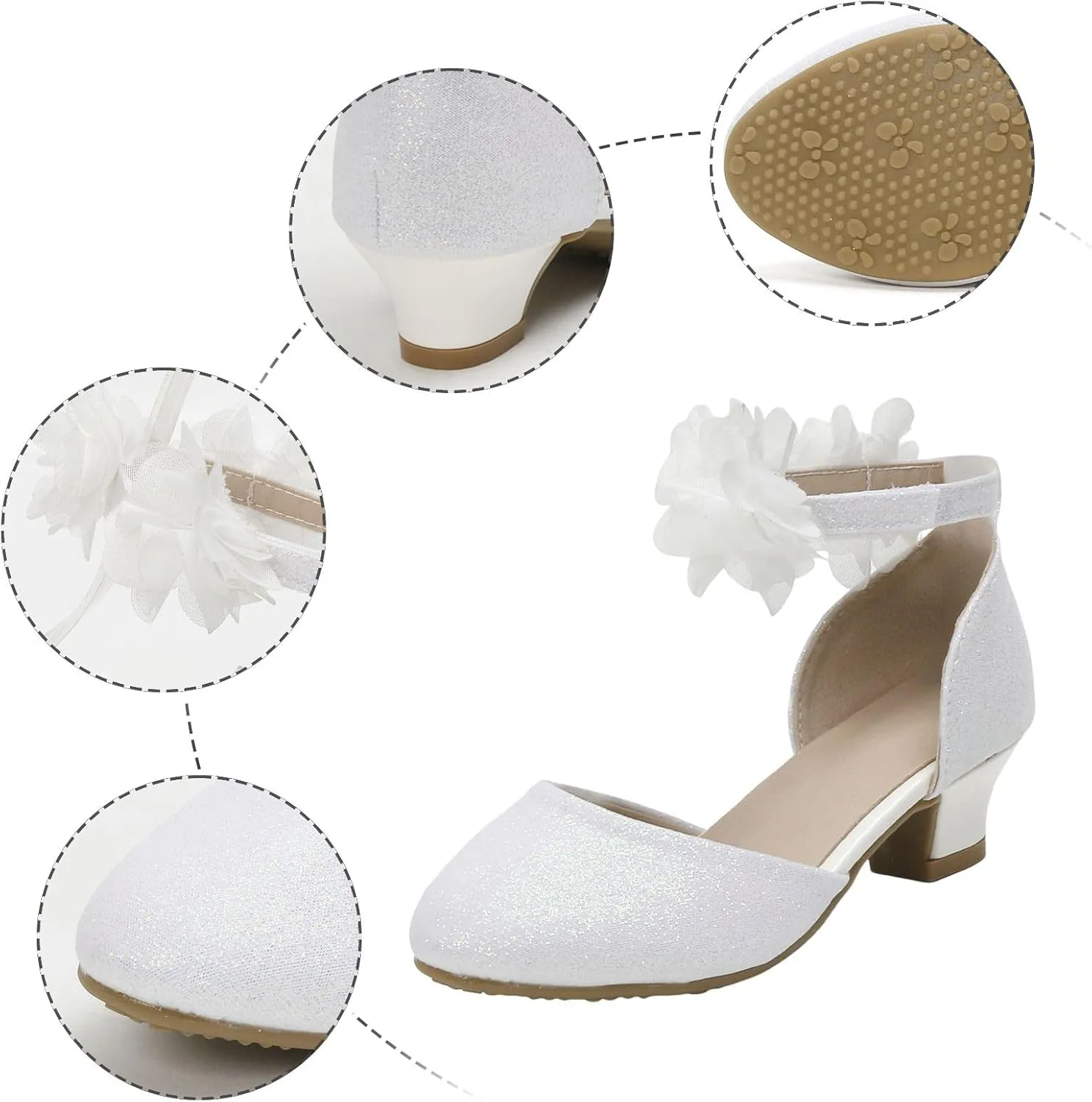 Girls Sandals Open Toe Girls Silk Flower Princess Shoes Little Girl Closed Toe Hollow High Heels Children Dance Performance Dress Shoes