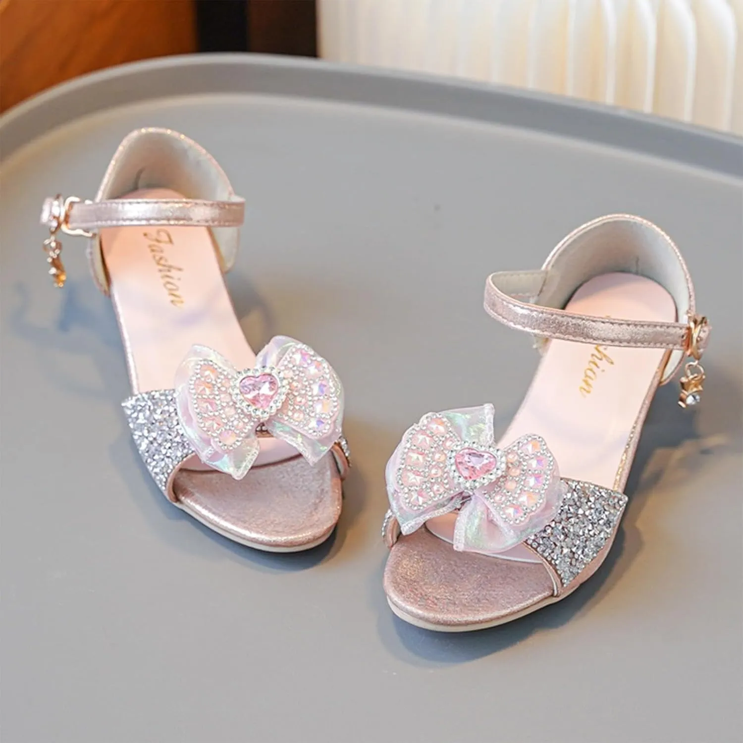 Girls Sandals Rhinestone Bow Shoes Children's High Heels Non Slip Little Girl Shoes Girls Size Sandals for Size 2
