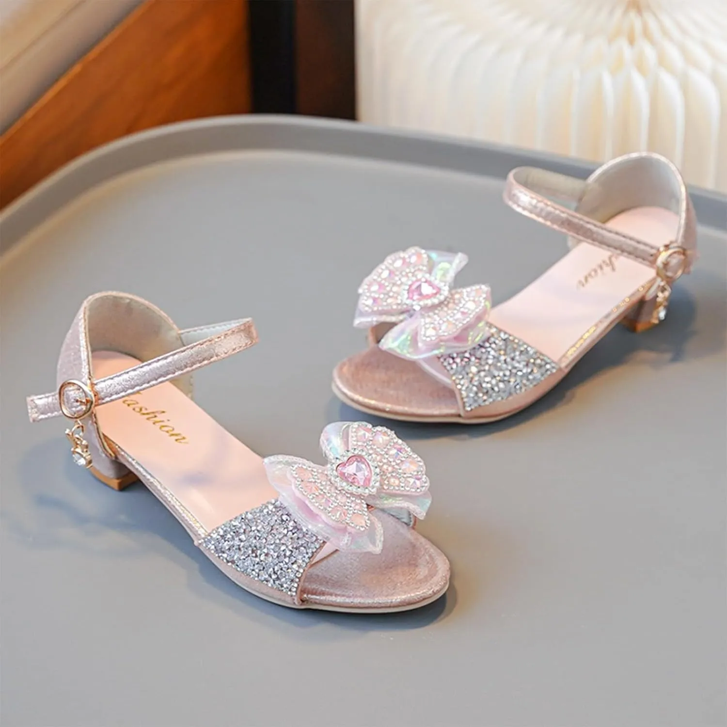 Girls Sandals Rhinestone Bow Shoes Children's High Heels Non Slip Little Girl Shoes Girls Size Sandals for Size 2