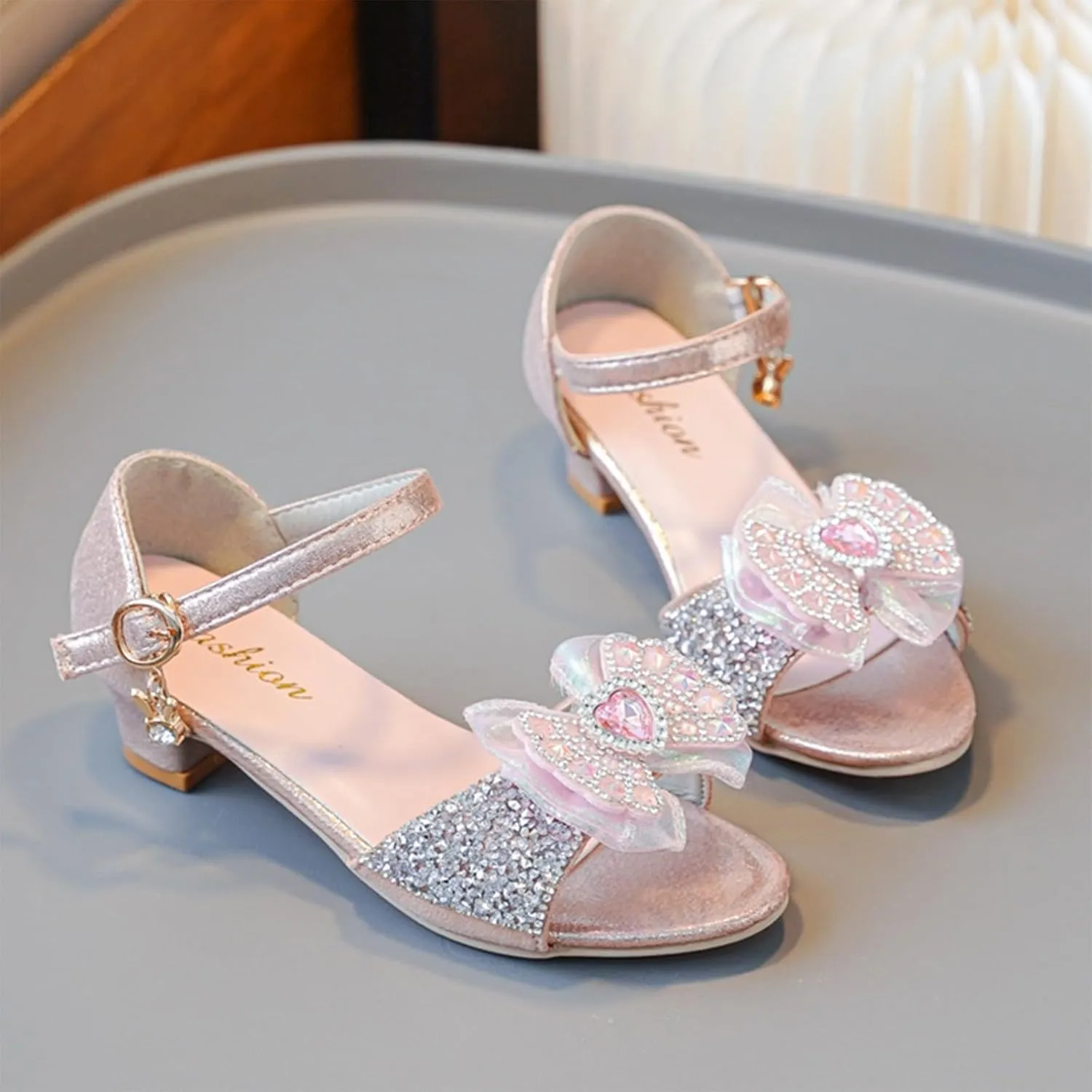 Girls Sandals Rhinestone Bow Shoes Children's High Heels Non Slip Little Girl Shoes Girls Size Sandals for Size 2