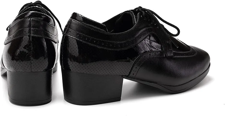 HIPPOSEUS Men's Patchwork Two Tone Ballroom Dance Shoes Lace up Business Formal Derby Shoes,Model KCBD