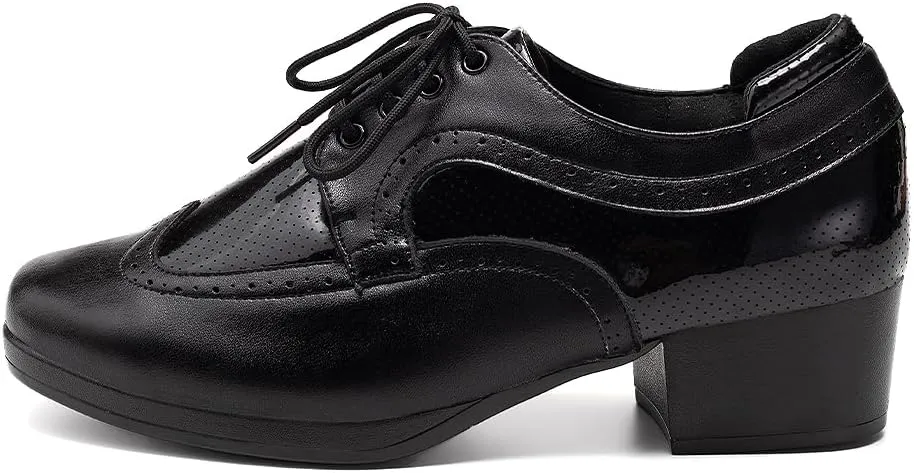 HIPPOSEUS Men's Patchwork Two Tone Ballroom Dance Shoes Lace up Business Formal Derby Shoes,Model KCBD
