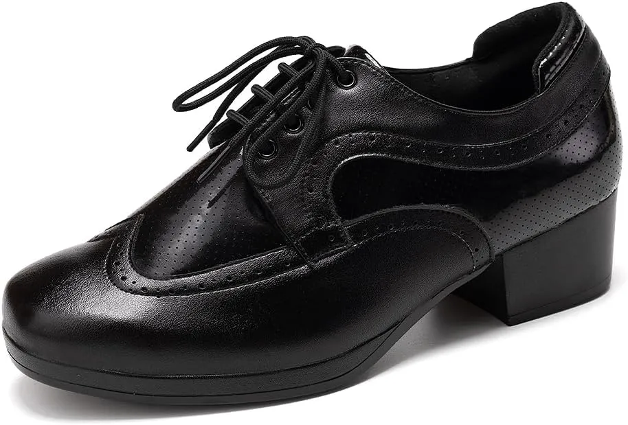 HIPPOSEUS Men's Patchwork Two Tone Ballroom Dance Shoes Lace up Business Formal Derby Shoes,Model KCBD