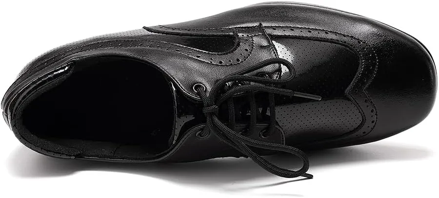 HIPPOSEUS Men's Patchwork Two Tone Ballroom Dance Shoes Lace up Business Formal Derby Shoes,Model KCBD
