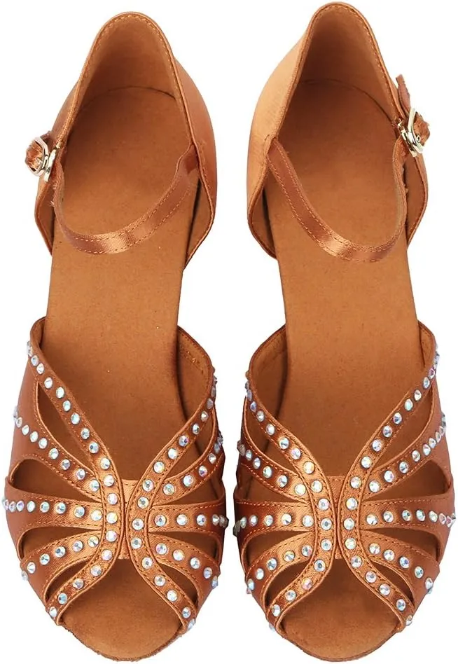 HROYL Women Rhinestone Latin Ballroom Dance Shoes Bachata Salsa Practice Performance Dance Shoes,YCL375