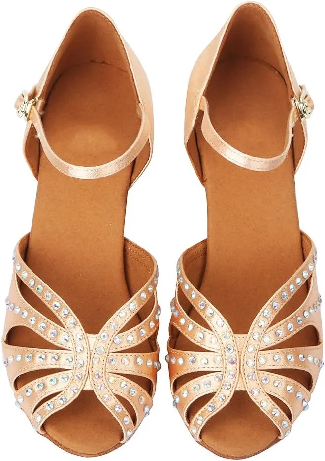 HROYL Women Rhinestone Latin Ballroom Dance Shoes Bachata Salsa Practice Performance Dance Shoes,YCL375