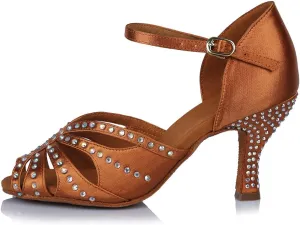HROYL Women Rhinestone Latin Ballroom Dance Shoes Bachata Salsa Practice Performance Dance Shoes,YCL375