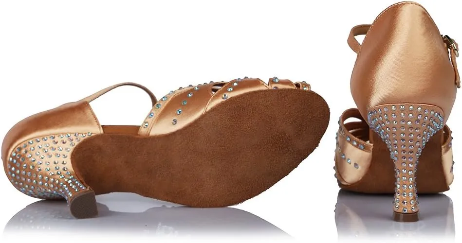 HROYL Women Rhinestone Latin Ballroom Dance Shoes Bachata Salsa Practice Performance Dance Shoes,YCL375