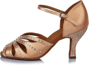 HROYL Women Rhinestone Latin Ballroom Dance Shoes Bachata Salsa Practice Performance Dance Shoes,YCL375