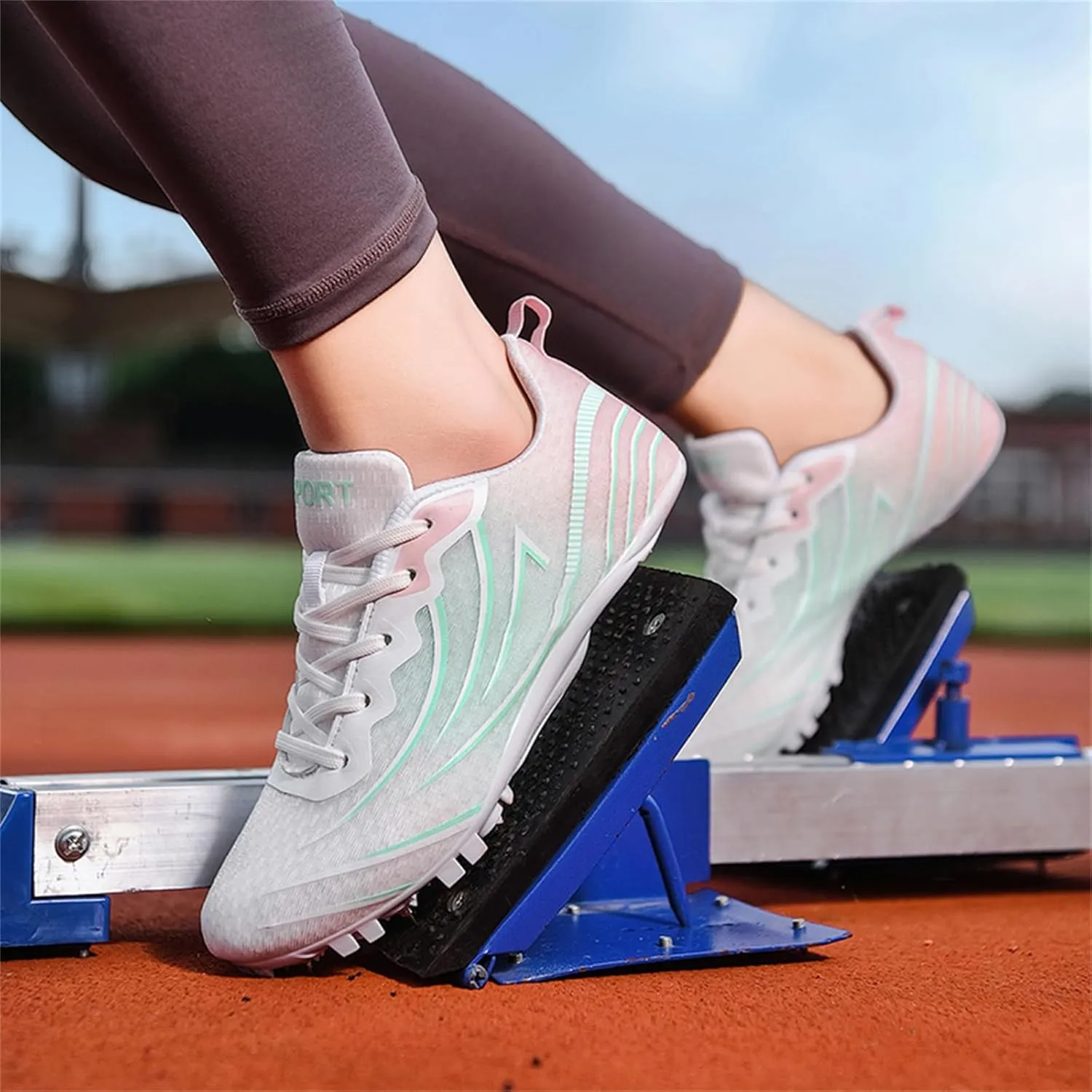 JiuQing Women's Track and Field Shoes 8 Spikes Running Sprint Sneakers Mesh Breathable Lightweight Running Racing Shoes