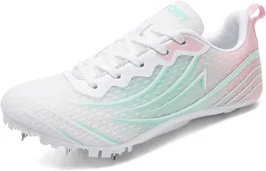 JiuQing Women's Track and Field Shoes 8 Spikes Running Sprint Sneakers Mesh Breathable Lightweight Running Racing Shoes