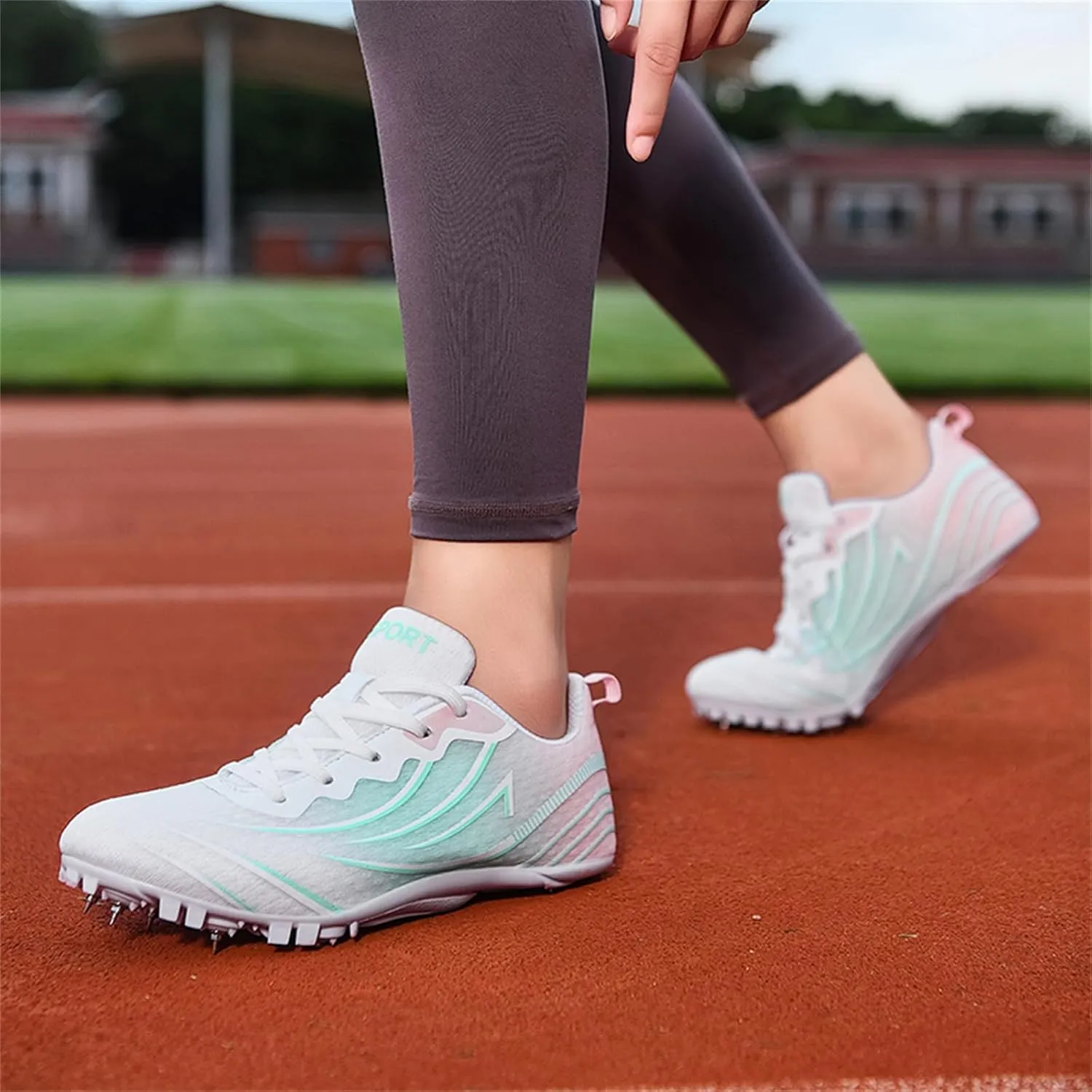 JiuQing Women's Track and Field Shoes 8 Spikes Running Sprint Sneakers Mesh Breathable Lightweight Running Racing Shoes