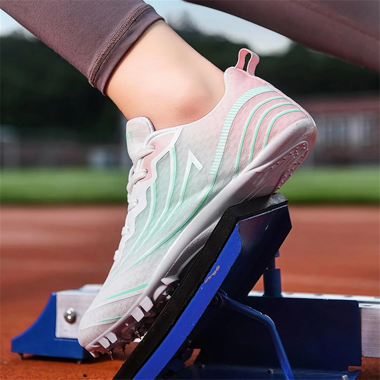JiuQing Women's Track and Field Shoes 8 Spikes Running Sprint Sneakers Mesh Breathable Lightweight Running Racing Shoes