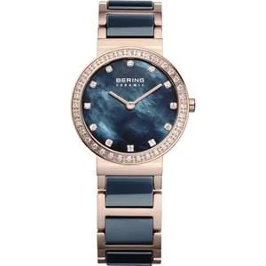 Ladies Stainless Steel And Blue Ceramic Bracelet Watch