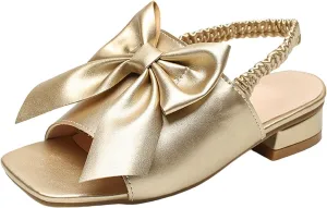 Leather Shoes Sandals for Girls Children's Sandals Hollow Flat Border Bow Elastic
