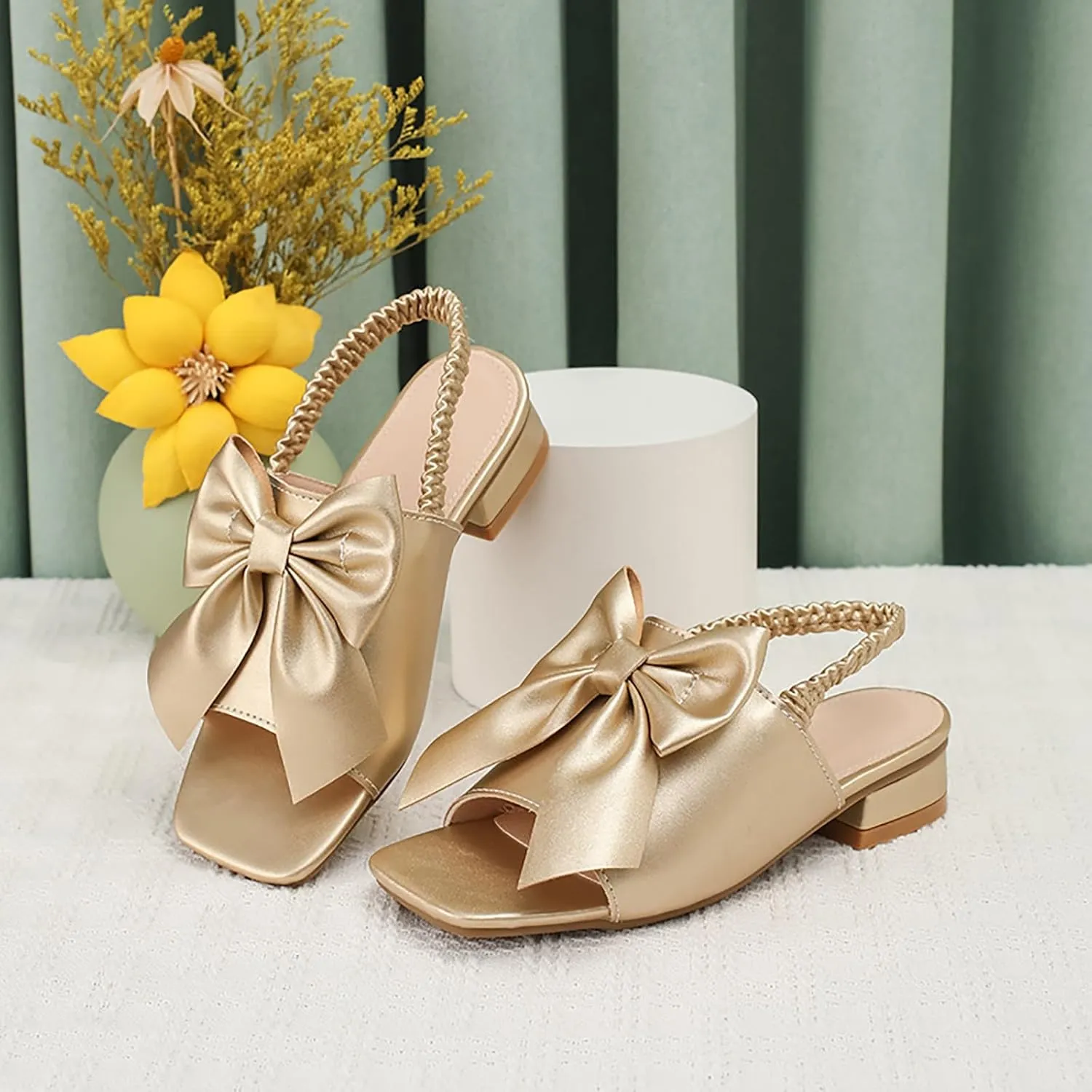 Leather Shoes Sandals for Girls Children's Sandals Hollow Flat Border Bow Elastic