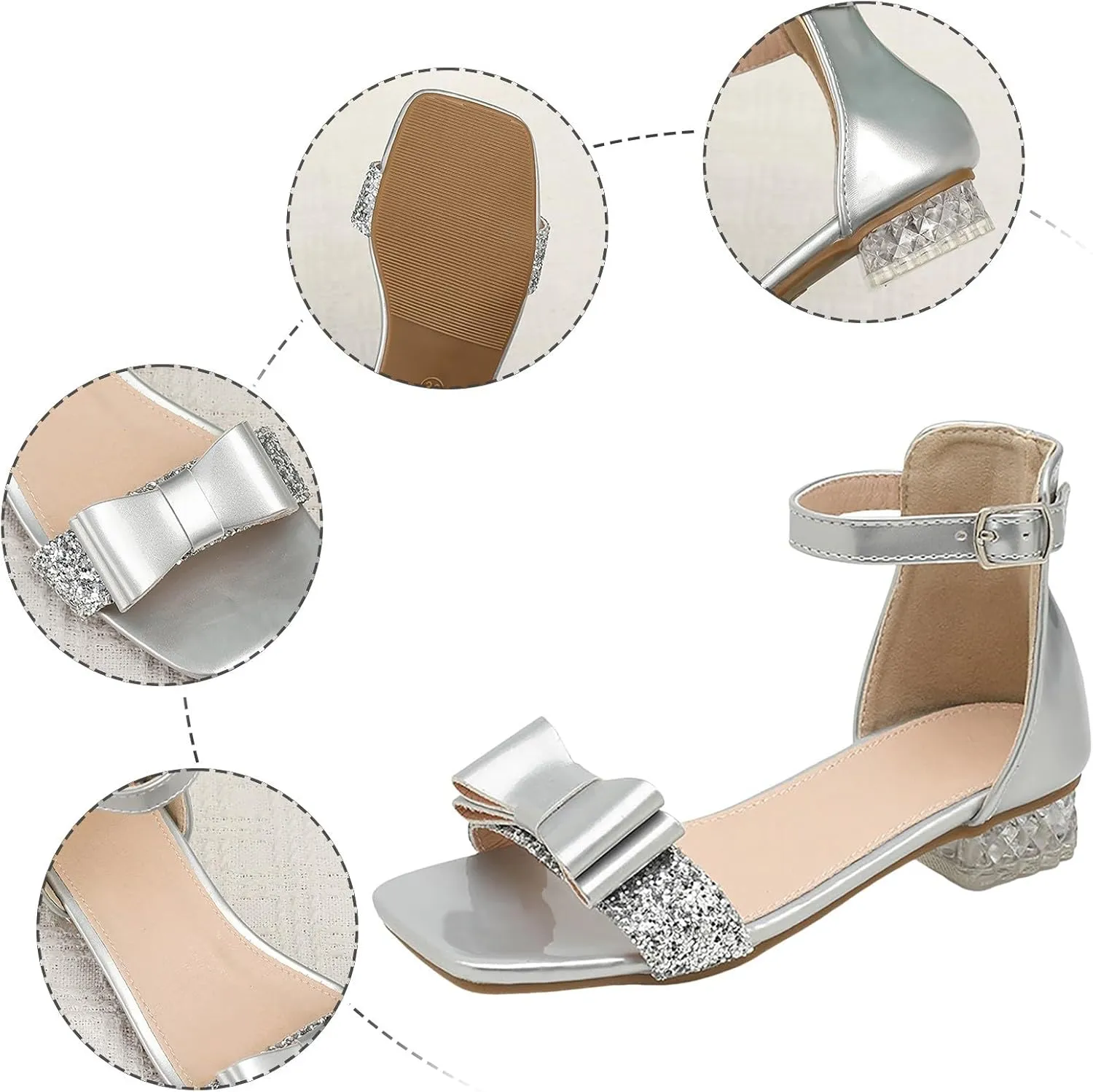 Low Heels Open Toe Princess Sandal Girls Shoes Princess Shoes Summer New Girls Silver High Heels Students Large And Medium Children Crystal Sandals High Top