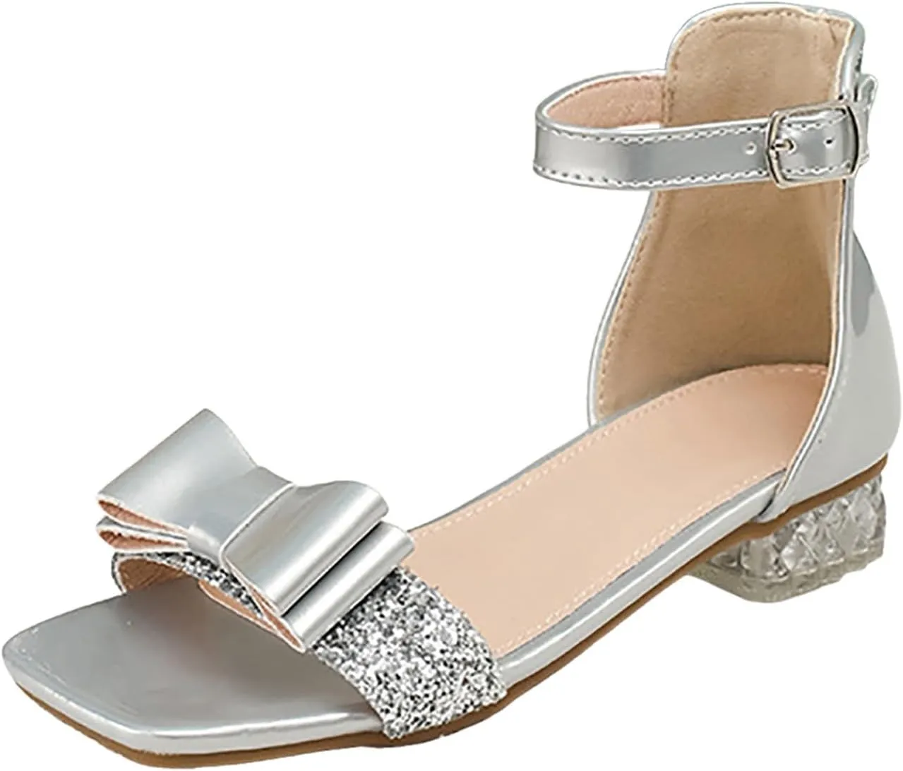 Low Heels Open Toe Princess Sandal Girls Shoes Princess Shoes Summer New Girls Silver High Heels Students Large And Medium Children Crystal Sandals High Top
