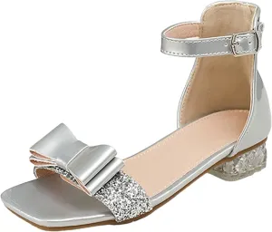 Low Heels Open Toe Princess Sandal Girls Shoes Princess Shoes Summer New Girls Silver High Heels Students Large And Medium Children Crystal Sandals High Top