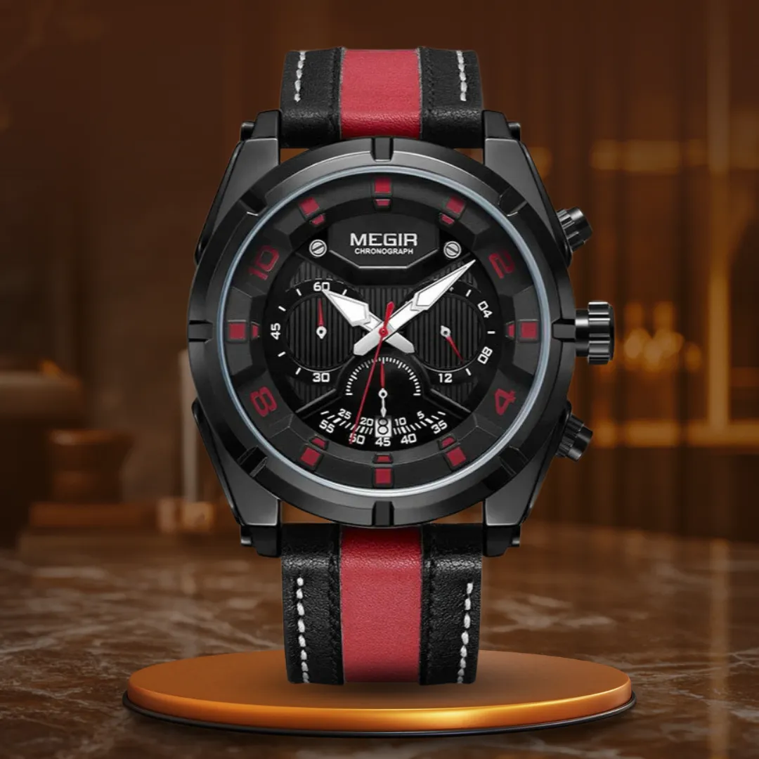 Luxury Military Sports Chronograph Watch in Leather