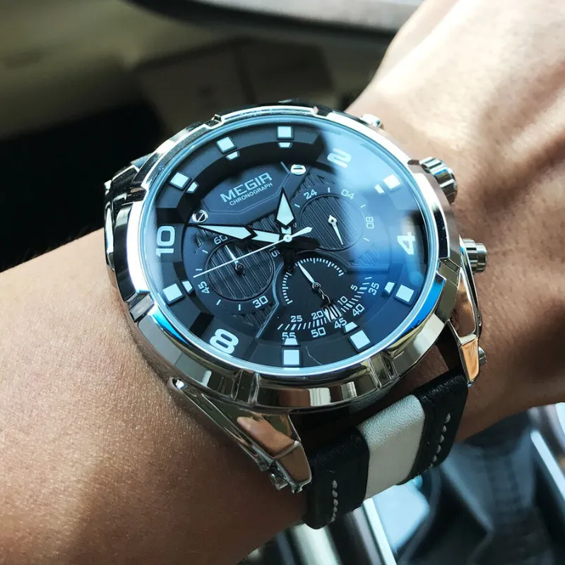 Luxury Military Sports Chronograph Watch in Leather