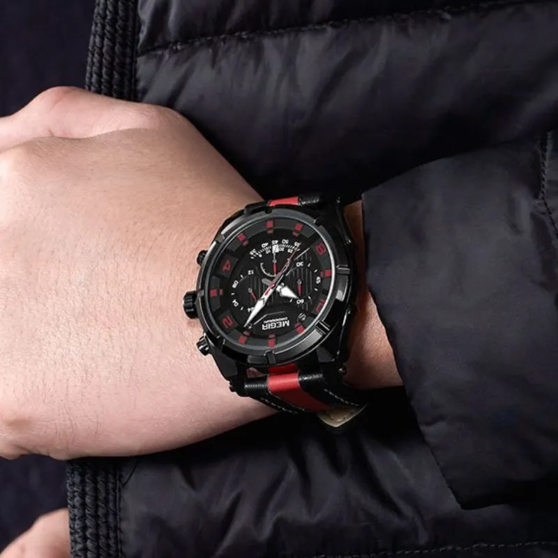 Luxury Military Sports Chronograph Watch in Leather