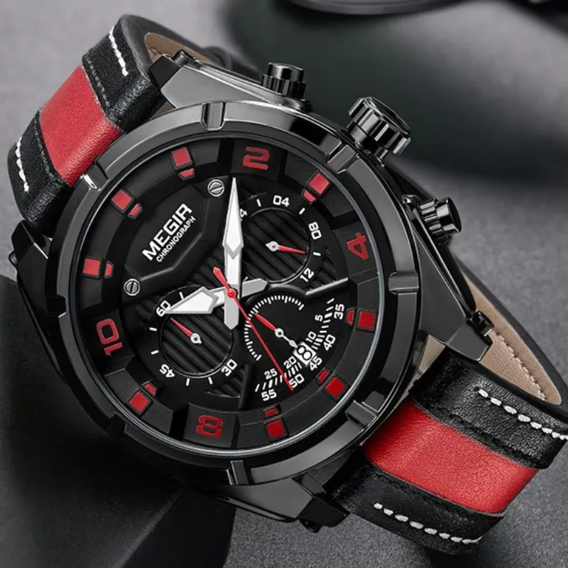 Luxury Military Sports Chronograph Watch in Leather