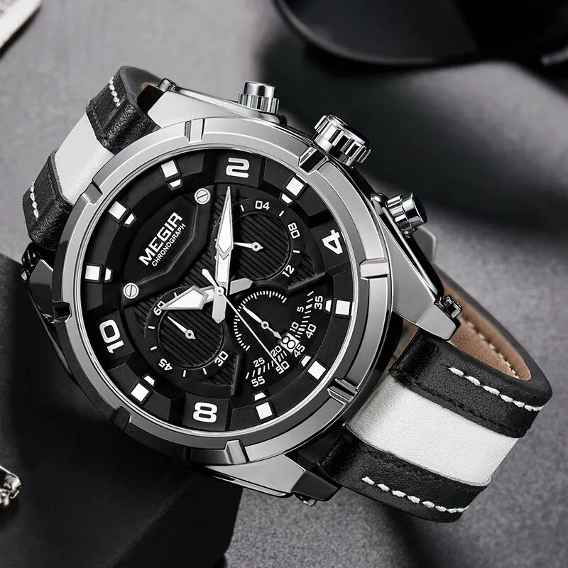 Luxury Military Sports Chronograph Watch in Leather